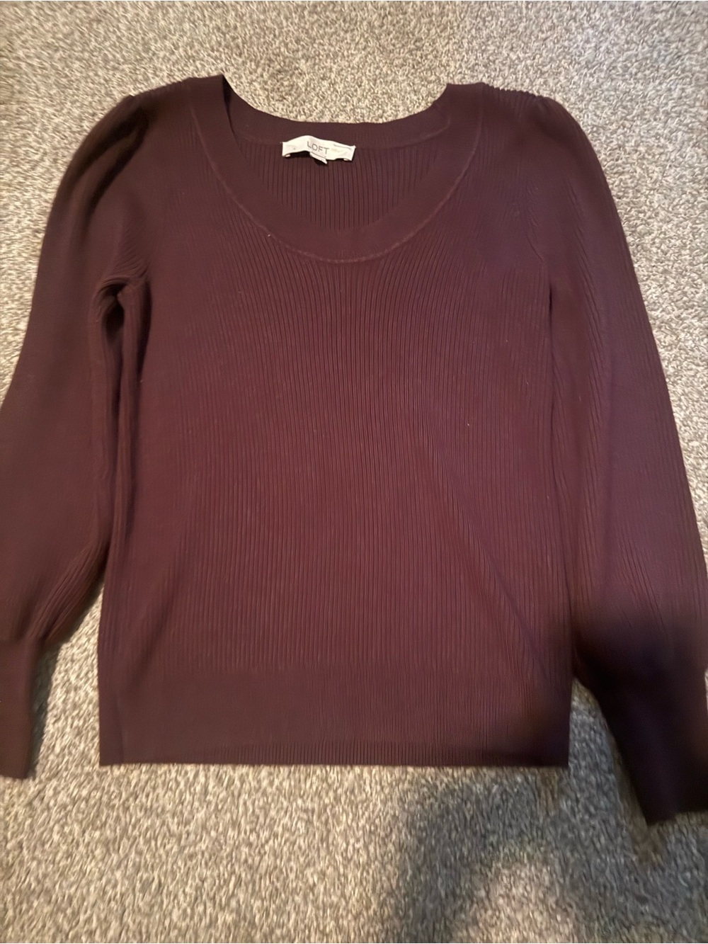 LOFT Scoop-Neck Ribbed Sweater in Plum